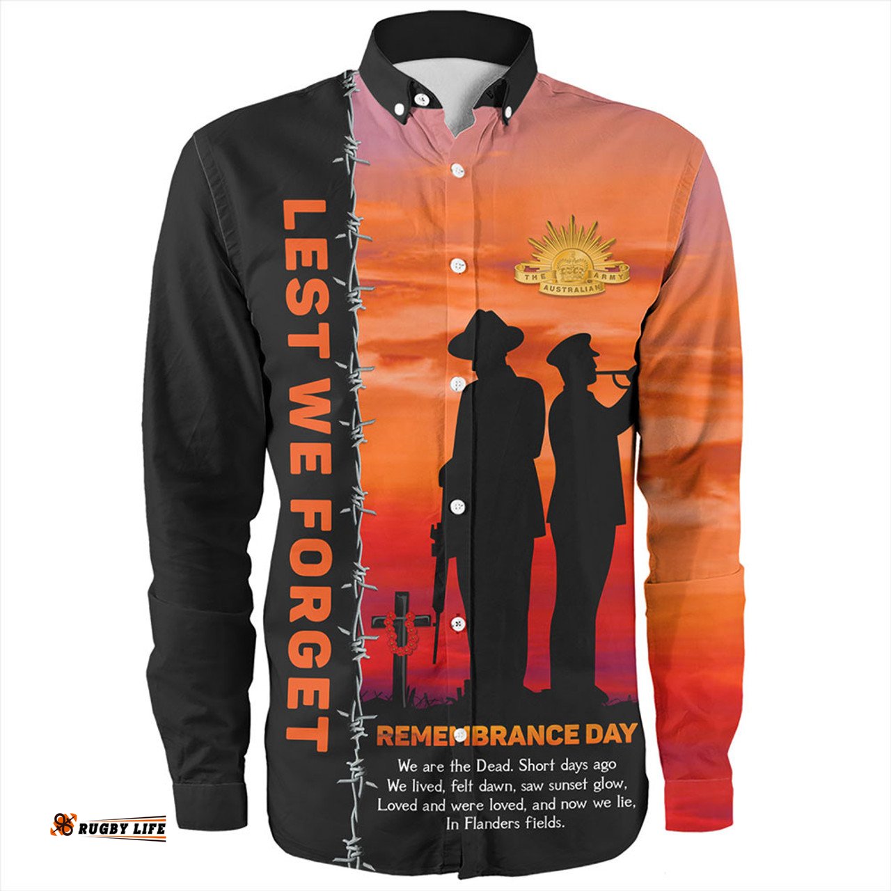 Australia Long Sleeve Button Shirt Remembrance Day We Shall Not Forget We Will Remember Them