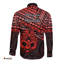Matariki New Zealand Long Sleeve Button Shirt Maori New Year Tiki Red Version