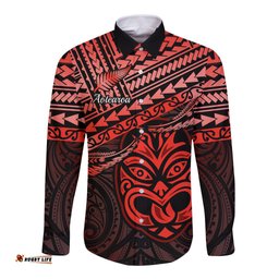 Matariki New Zealand Long Sleeve Button Shirt Maori New Year Tiki Red Version