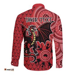 Personalised Dragons NAIDOC Week 2024 Long Sleeve Button Shirt Aboriginal Fire Burning Sparks