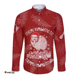 New Zealand Christmas Long Sleeve Button Shirt Silver Fern Mix Kiwi Bird Ver01