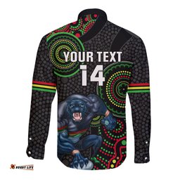 Custom NRL Panthers Long Sleeve Button Shirt Indigenous Penrith Dynamic Black Version