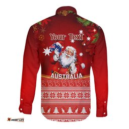 Personalised Australia Christmas Long Sleeve Button Shirt Xmas In July Happy Santa Claus With Map Red Style