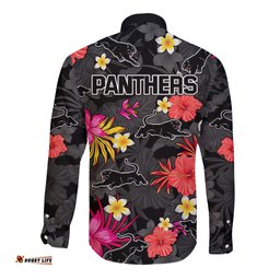 Panthers Rugby Long Sleeve Button Shirt Beautiful Floral Pattern Spring Summer Vibe
