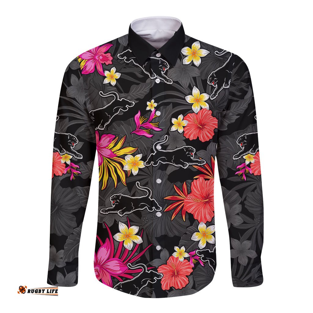 Panthers Rugby Long Sleeve Button Shirt Beautiful Floral Pattern Spring Summer Vibe