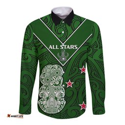 Aotearoa Rugby Long Sleeve Button Shirt All Stars New Zealand Tiki Maori