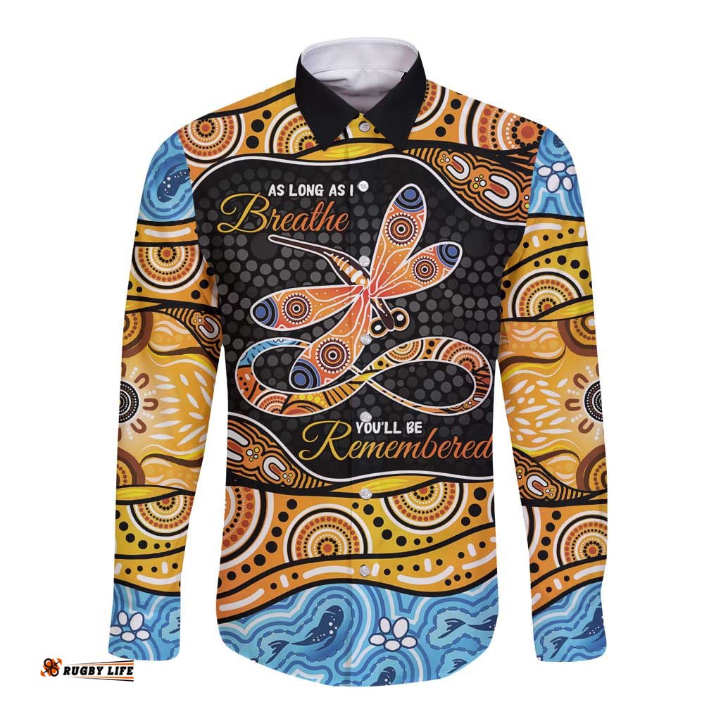 Aboriginal Dragonfly Long Sleeve Button Shirt As Long As I Breathe You'll Be Remembered