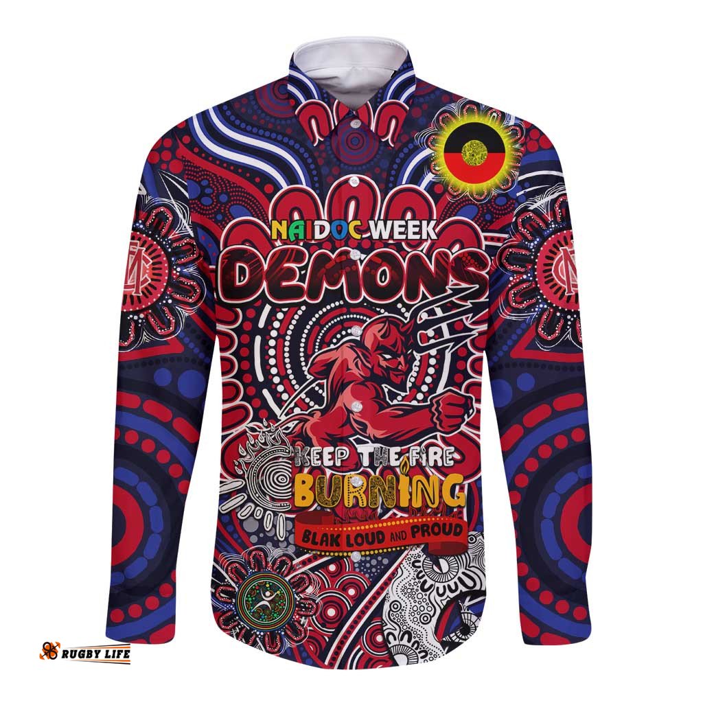 Custom Melbourne Demons NAIDOC Week 2024 Long Sleeve Button Shirt Mascot Football