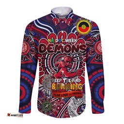 Custom Melbourne Demons NAIDOC Week 2024 Long Sleeve Button Shirt Mascot Football