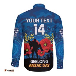 Custom Geelong Football ANZAC Long Sleeve Button Shirt Gallipoli Camouflage With Poppies