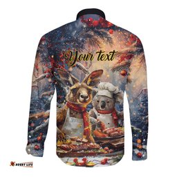 Personalised Aussie Christmas Kangaroo and Koala Long Sleeve Button Shirt