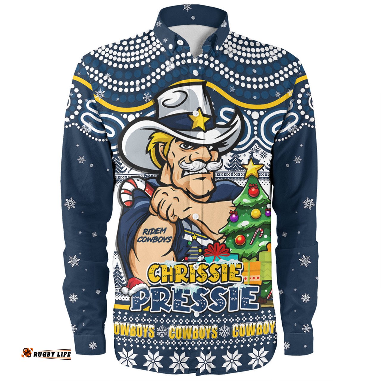 North Queensland Cowboys Long Sleeve Button Shirt Aussie Ugly Christmas For Die Hard Fan Supporters
