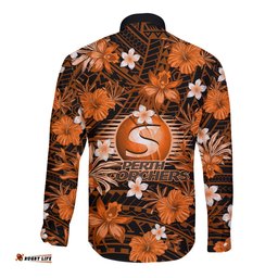 Australian Scorchers Cricket Long Sleeve Button Shirt Baeuty Pacific Hibiscus and Polynesian Pattern