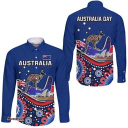 Australia Day Hawaii Long Sleeve Button Shirt Indigenous Kangaroo And Boomerang