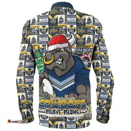 North Queensland Cowboys Long Sleeve Button Shirt Merry Ugly Christmas Comic Style