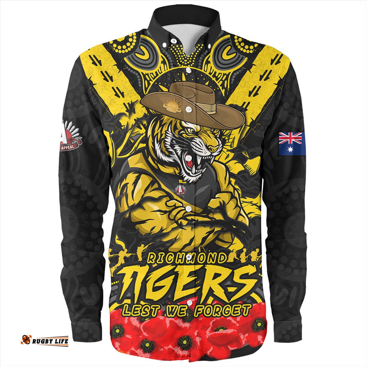 Richmond Long Sleeve Button Shirt Ripped Legacy Of The Game The ANZAC Spirit Lives On