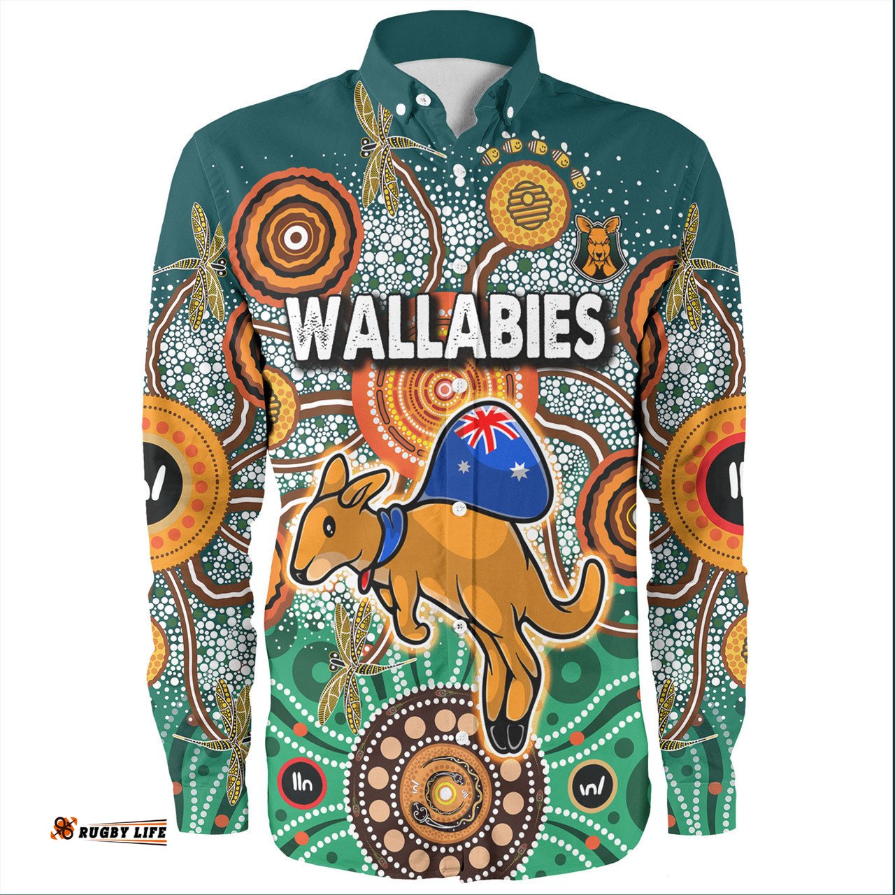 Australia Aboriginal Custom Long Sleeve Button Shirts - Dragonfly Flies Into Beehive And Snake Circle 2 Long Sleeve Button Shirts