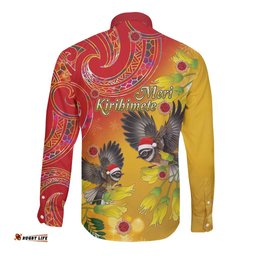 New Zealand Piwakawaka Christmas Long Sleeve Button Shirt With Maori Pattern