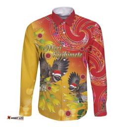 New Zealand Piwakawaka Christmas Long Sleeve Button Shirt With Maori Pattern