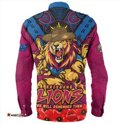 Brisbane Lions Long Sleeve Button Shirt Ripped Legacy Of The Game The ANZAC Spirit Lives On