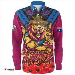 Brisbane Lions Long Sleeve Button Shirt Ripped Legacy Of The Game The ANZAC Spirit Lives On