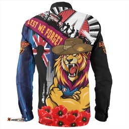 Brisbane Lions Long Sleeve Button Shirt Anzac Day Honor United In Spirit