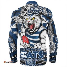 Geelong Cats Long Sleeve Button Shirt Blazing Spirit Of Victory