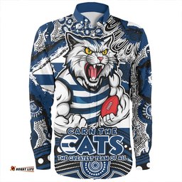 Geelong Cats Long Sleeve Button Shirt Blazing Spirit Of Victory