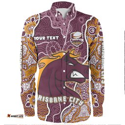 Brisbane Broncos Grand Final Custom Long Sleeve Button Shirts - Custom Brisbane Broncos With Contemporary Style Of Aboriginal Painting  Long Sleeve Button Shirts