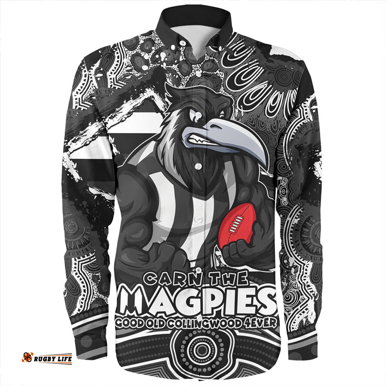 Collingwood Long Sleeve Button Shirt Blazing Spirit Of Victory