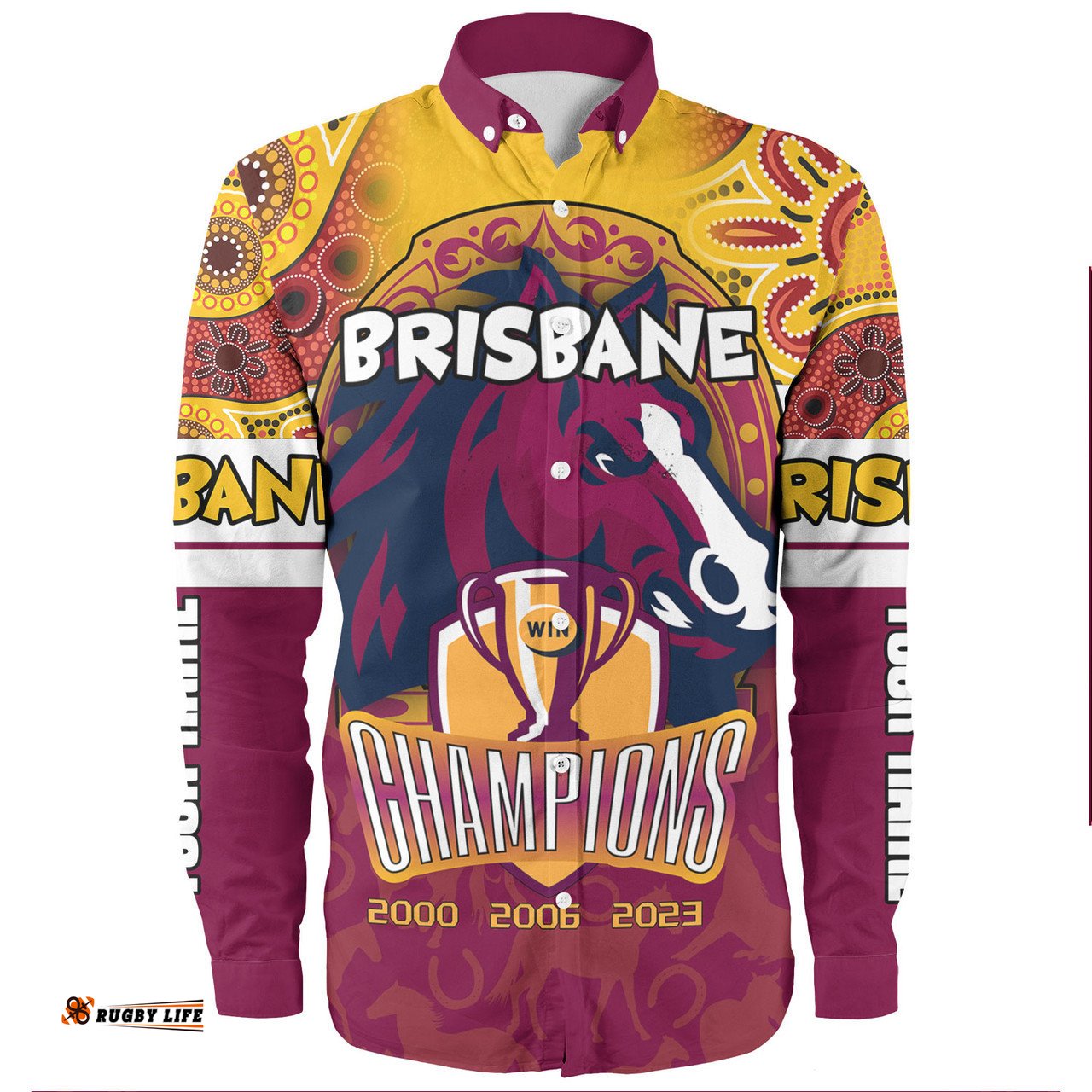 Brisbane Broncos Long Sleeve Button Shirt - Custom Talent Win Games But Teamwork And Intelligence Win Championships With Aboriginal Style