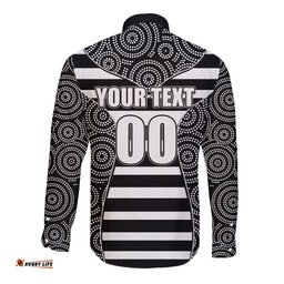 AFL - Magpies Long Sleeve Button Shirt Mix Dot Aboriginal