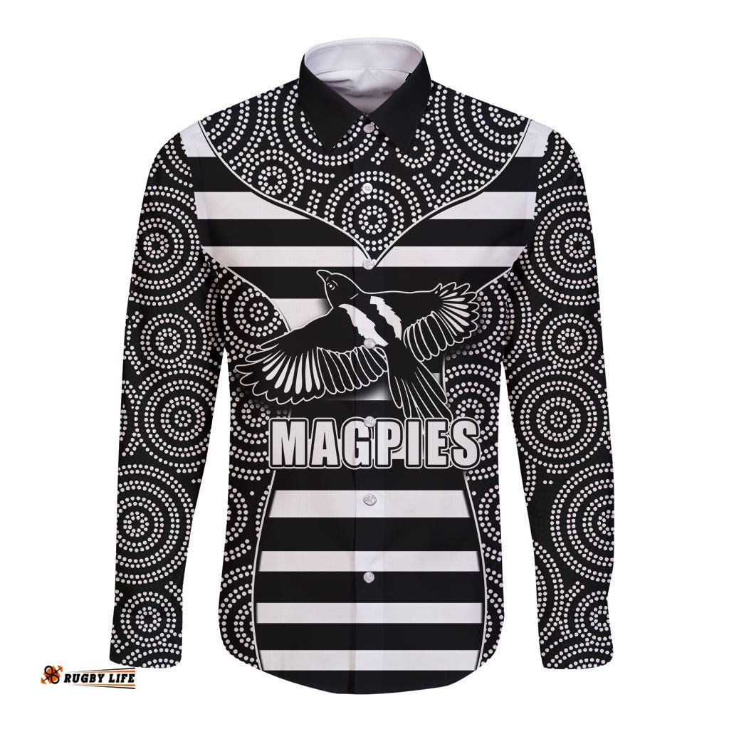 AFL - Magpies Long Sleeve Button Shirt Mix Dot Aboriginal