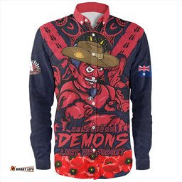 Melbourne Long Sleeve Button Shirt Ripped Legacy Of The Game The ANZAC Spirit Lives On