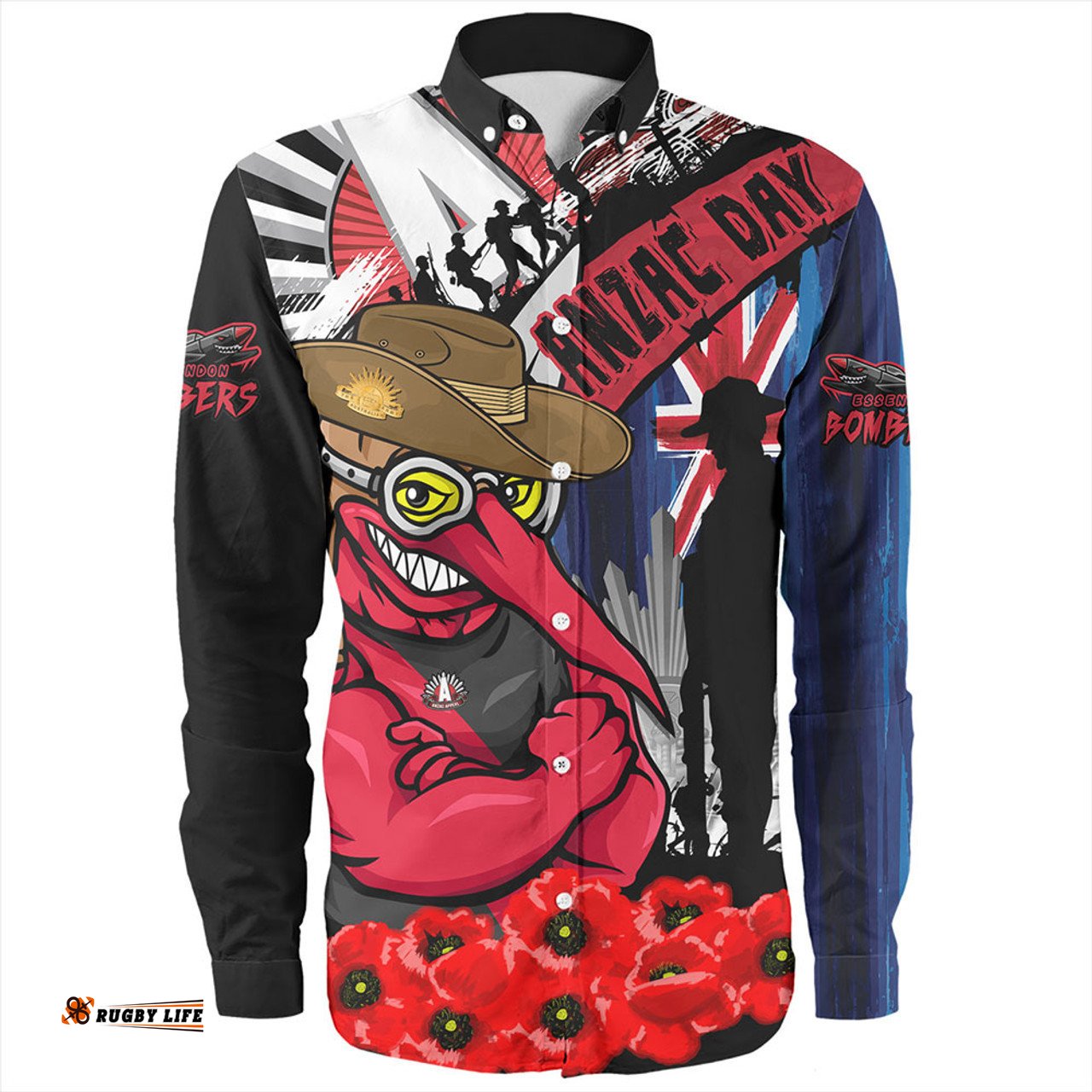 Essendon Long Sleeve Button Shirt Anzac Day Honor United In Spirit