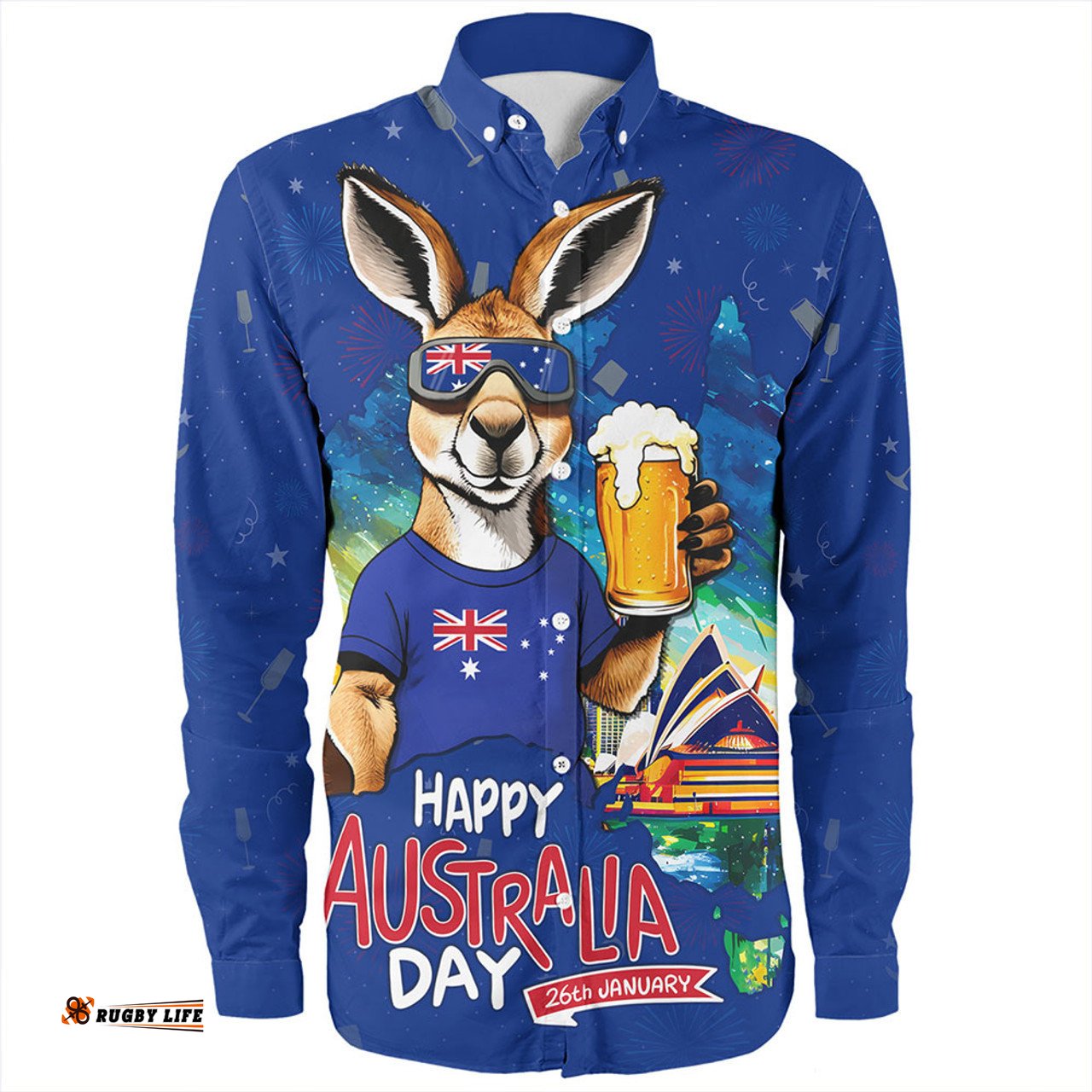 Australia Long Sleeve Button Shirt Happy Australia Day Funny Kangaroo With Beer