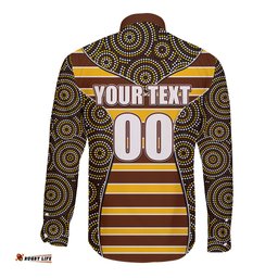 AFL - Hawks Long Sleeve Button Shirt Mix Dot Aboriginal