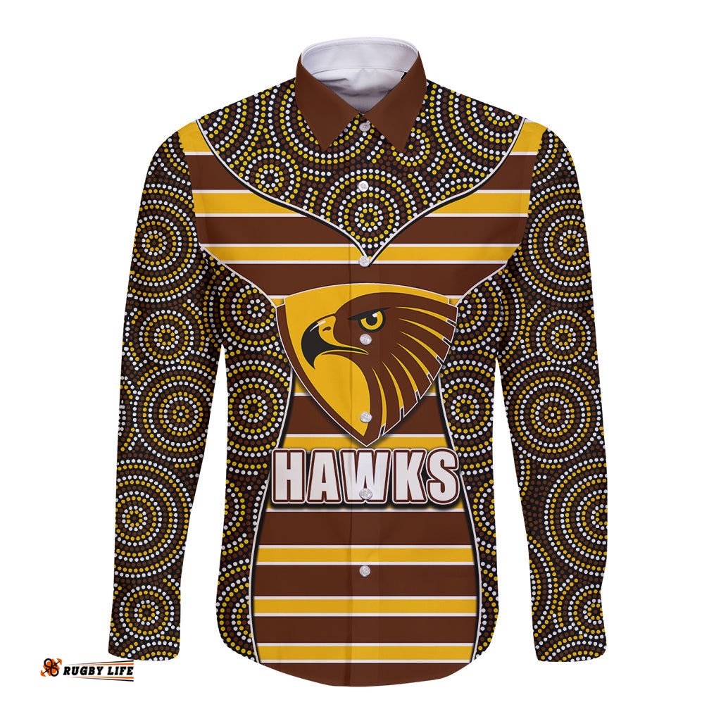 AFL - Hawks Long Sleeve Button Shirt Mix Dot Aboriginal