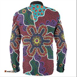 Australia Aboriginal Long Sleeve Button Shirts - Aboriginal Dot Art Color Inspired Long Sleeve Button Shirts