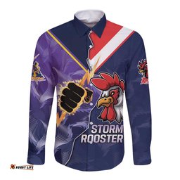 NRL Storm-Rooster Mascot Custom Long Sleeve Button Shirt Cracked Metal Style