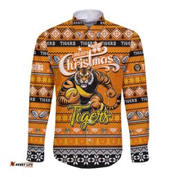 Personalized Tigers Football Xmas Long Sleeve Button Shirt Australia AFL Mascot