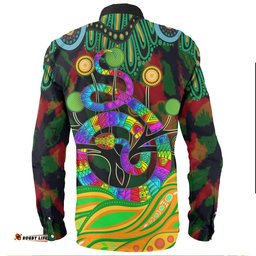 Australia Long Sleeve Button Shirt - Australia Rainbow Snake And Tree Aboriginal Style