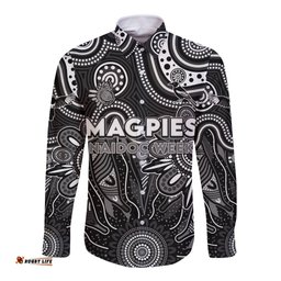 Personalised Magpies NAIDOC Week 2024 Long Sleeve Button Shirt Aussie Aboriginal Art