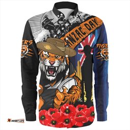 Wests Tigers Long Sleeve Button Shirt United In Spirit Anzac Day Tribute