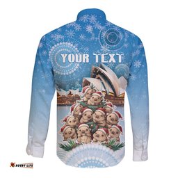 Personalised Australia Yulefest Long Sleeve Button Shirt Cute Wombat Sydney Opera House