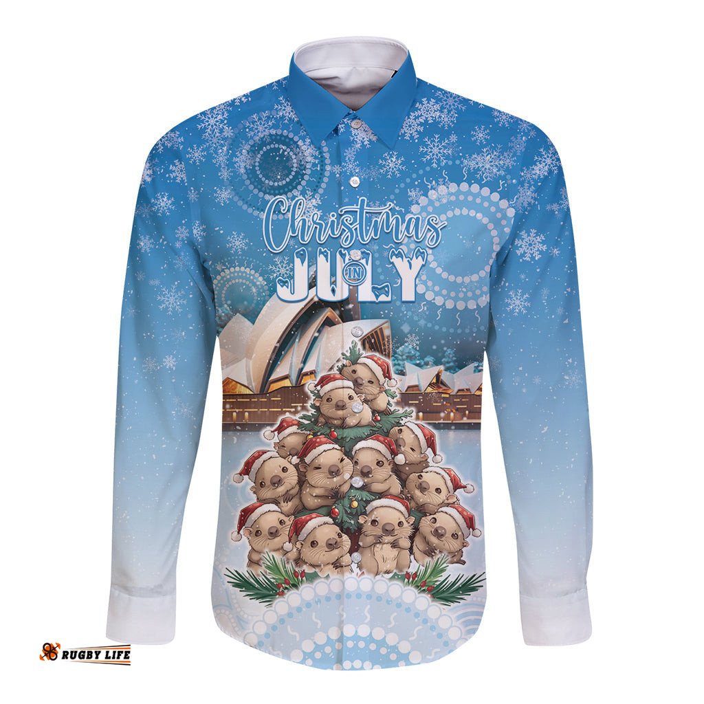 Personalised Australia Yulefest Long Sleeve Button Shirt Cute Wombat Sydney Opera House