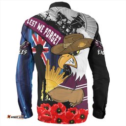 Manly Warringah Sea Eagles Long Sleeve Button Shirt United In Spirit Anzac Day Tribute