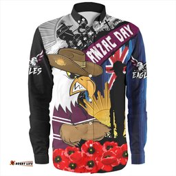 Manly Warringah Sea Eagles Long Sleeve Button Shirt United In Spirit Anzac Day Tribute