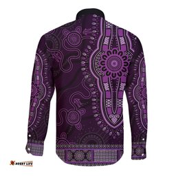 Purple African Dashiki With Australia Aboriginal Art Long Sleeve Button Shirt