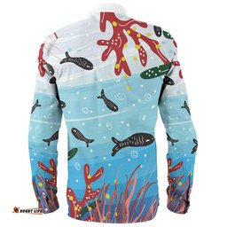 Australia Aboriginal Long Sleeve Button Shirts - Underwater Concept Aboriginal Art With Fish Long Sleeve Button Shirts
